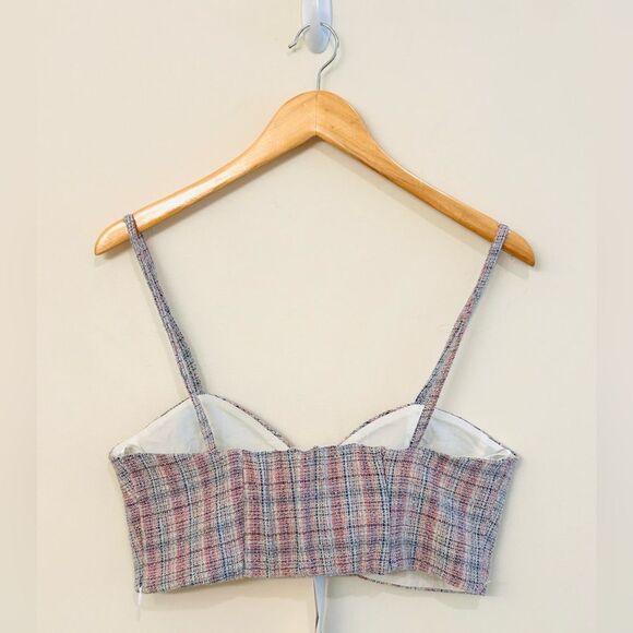 NEW Zara Tweed Boucle Knit Corset Crop Top Bralette Pink & Blue Metallic Medium - Picture 15 of 16
